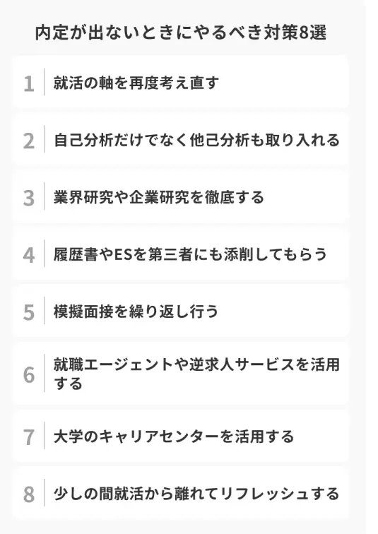 内定が出ないときにやるべき対策8選のイメージ