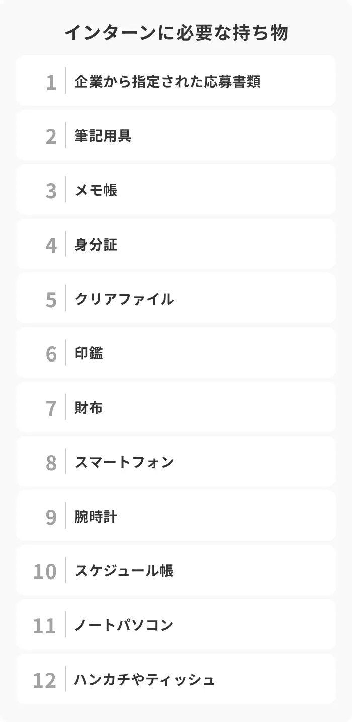 インターン参加時に必要な持ち物リストのイメージ