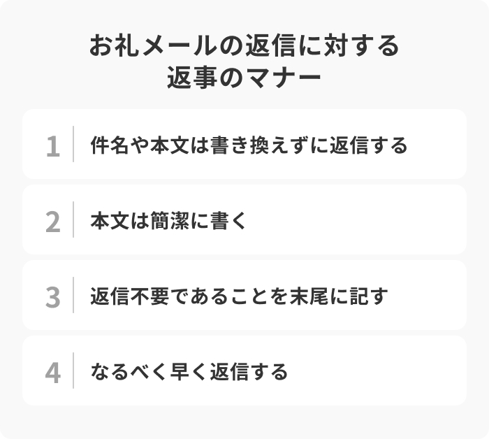 お礼メールの返信の返事に関する基本マナーのイメージ