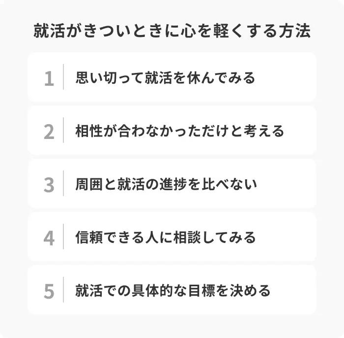 就活がきついときに心を軽くする5つの方法のイメージ