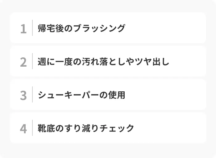 就活用の靴を長もちさせるための4つのお手入れ方法のイメージ