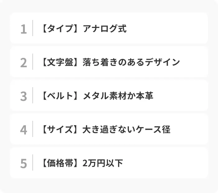 就活用の腕時計を選ぶ5つのポイントのイメージ