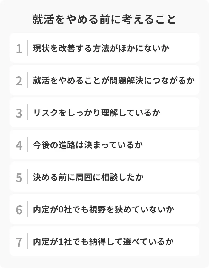 就活をやめる判断をする前に考えたい7つのことのイメージ