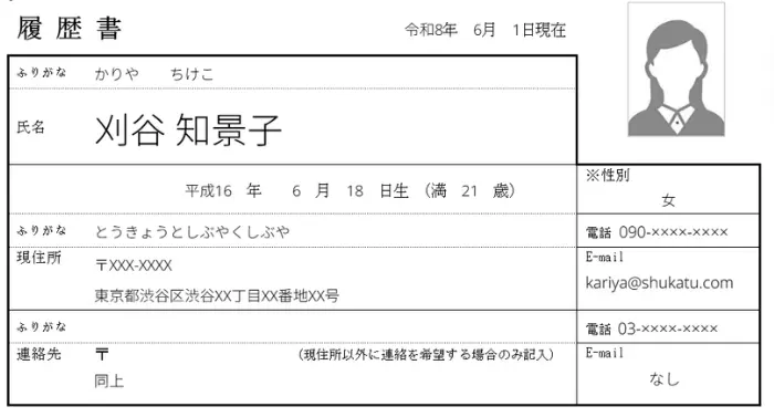 連絡先欄が2つある場合はそれぞれの枠に記入するのイメージ