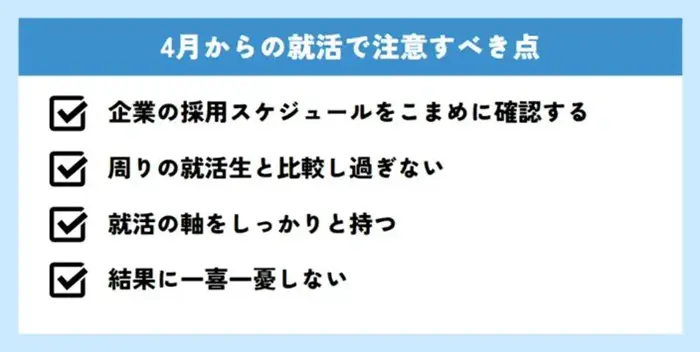 4月からの就活で注意すべき点のイメージ