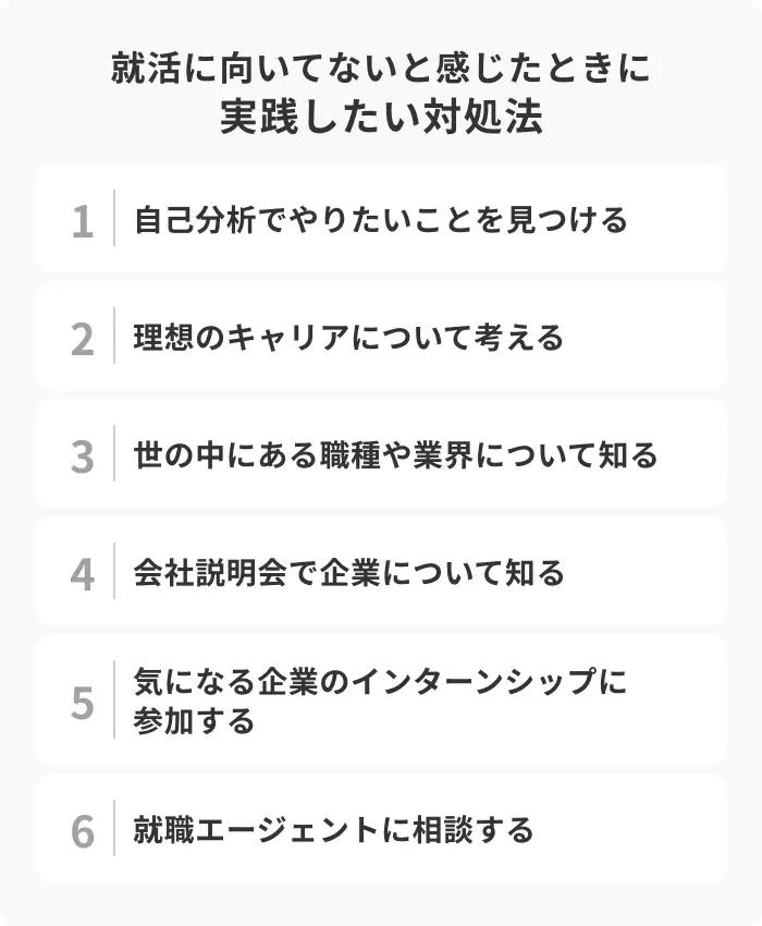 就活に向いてないと感じたときに実践したい対処法6選のイメージ