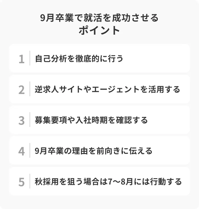 9月卒業で就活を成功させる5つのポイントのイメージ