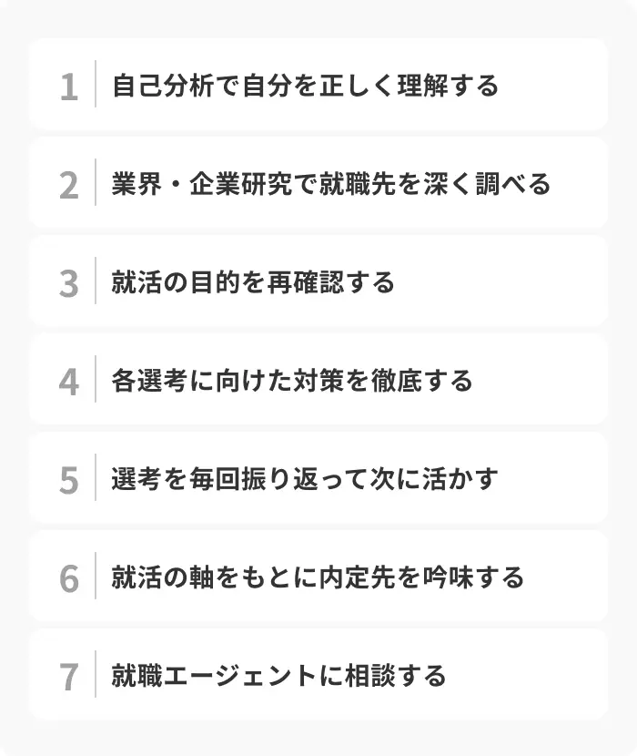 就活で失敗しないための7つの対策のイメージ