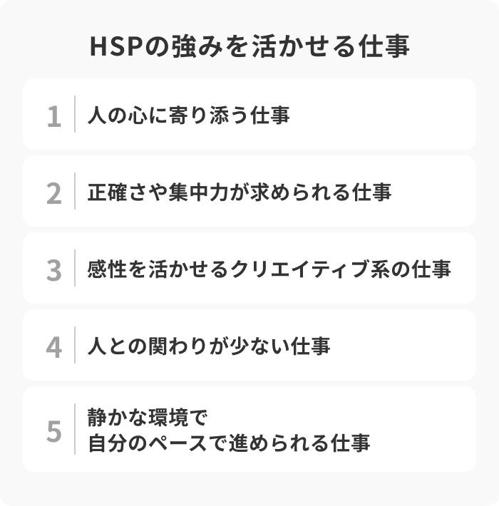 HSPに向いている仕事の5つの特徴と職種例のイメージ