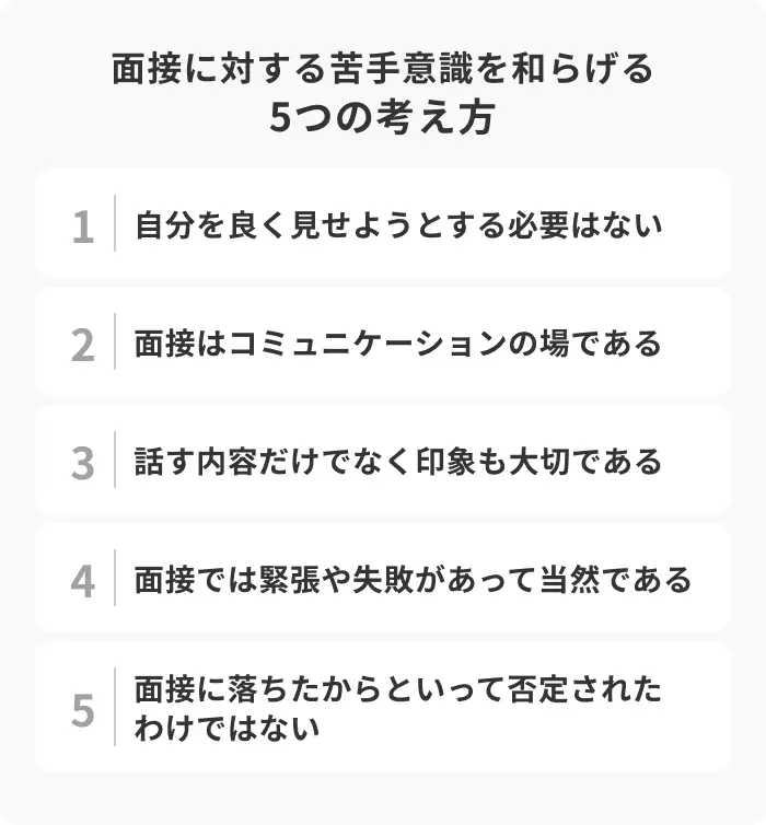 面接に対する苦手意識を和らげる5つの考え方のイメージ