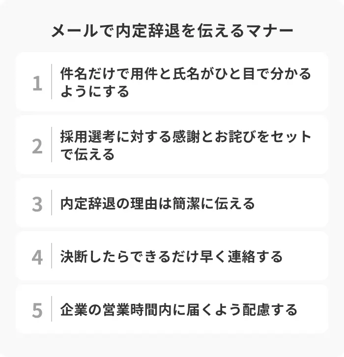 内定辞退をメールで伝えるときの5つのマナーのイメージ