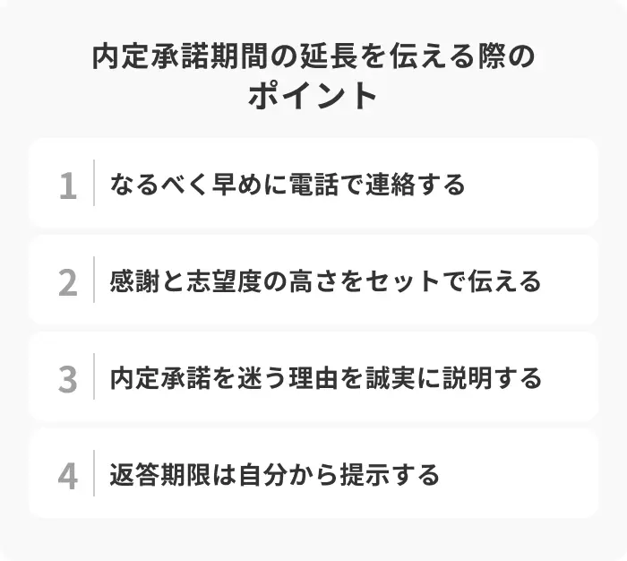 内定承諾期間の延長を伝える際の4つのポイントのイメージ