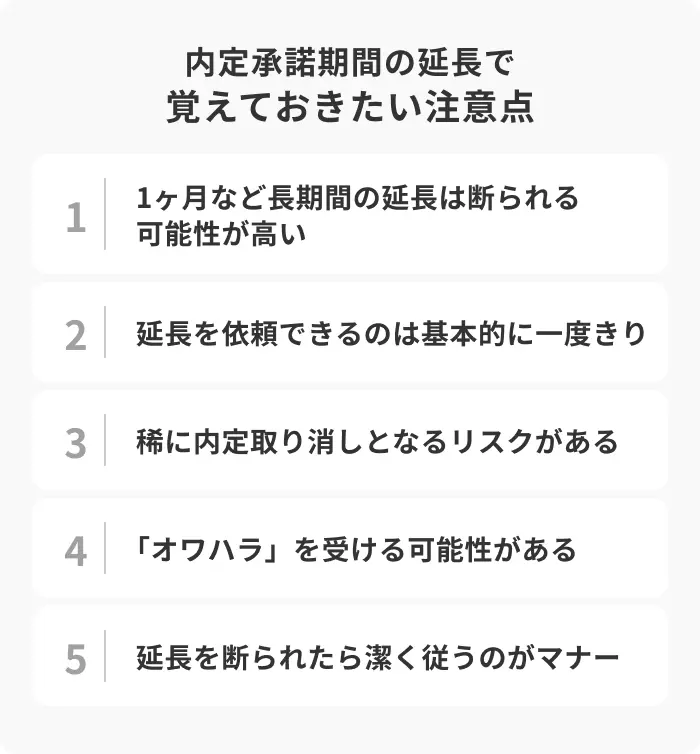 内定承諾期間の延長で覚えておきたい注意点のイメージ
