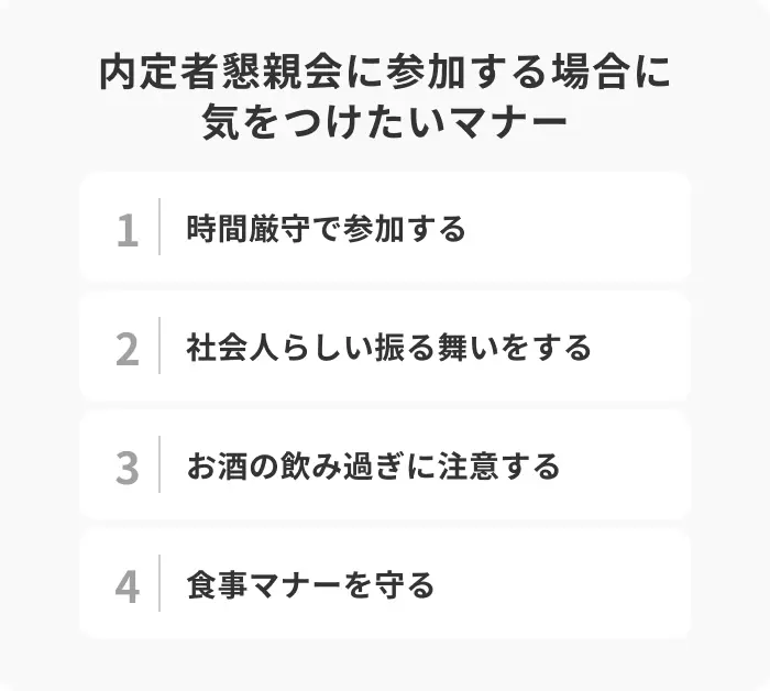 内定者懇親会に参加する場合に気をつけたいマナーのイメージ