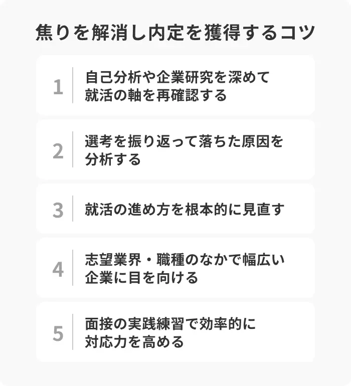焦る気持ちを解消して内定を獲得する5つのコツのイメージ