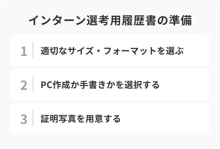 インターン用履歴書の選び方と準備のイメージ