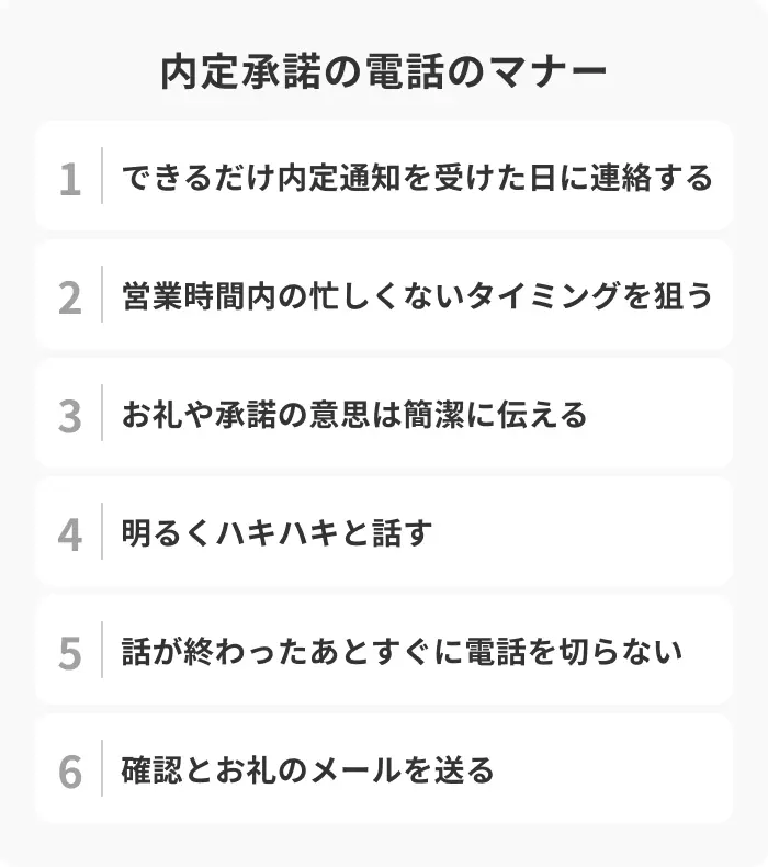 内定承諾の電話で押さえておきたい6つのマナーのイメージ