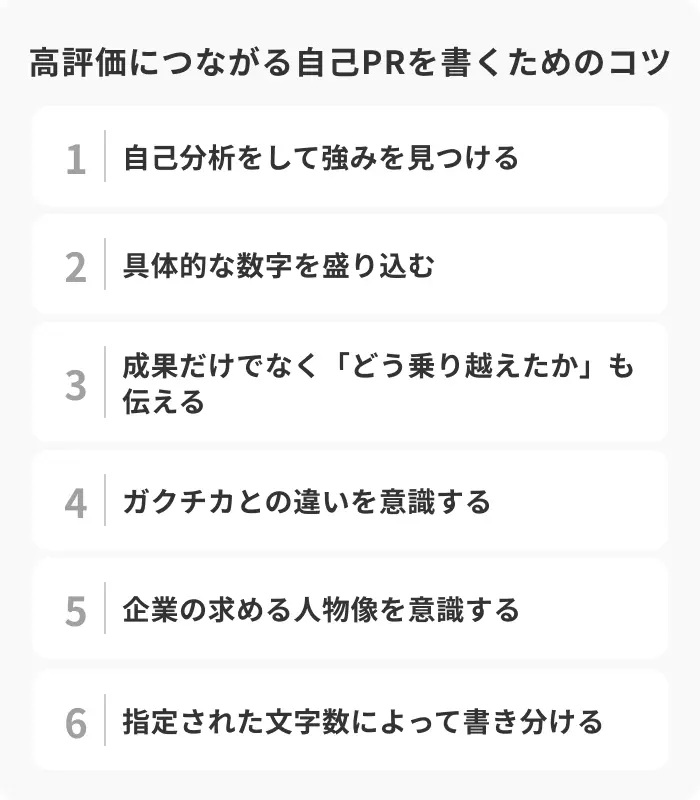 高評価につながる自己PRを書くためのコツ6選のイメージ