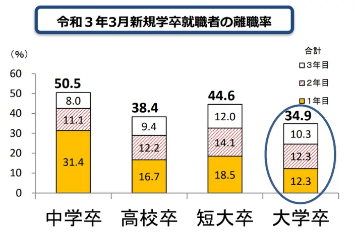 新規学卒就職者の離職状況のイメージ