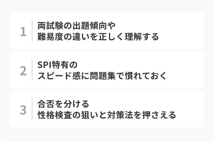 SPI試験と公務員試験を併願する際の3つのポイントのイメージ