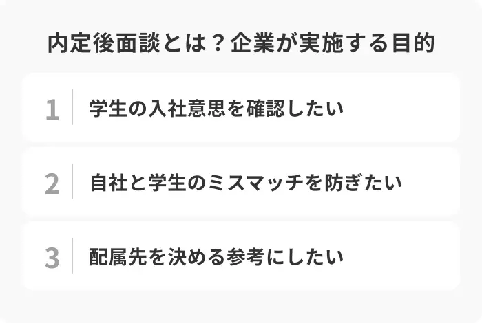 内定後面談とは？企業が実施する3つの目的のイメージ